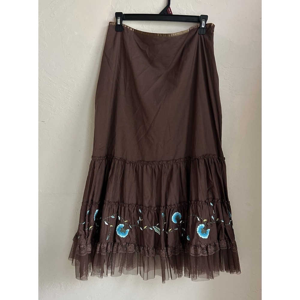 Clues Tiered Maxi Skirt 10 Tulle Cowgirl Western Cottagecore Festival Ruffle